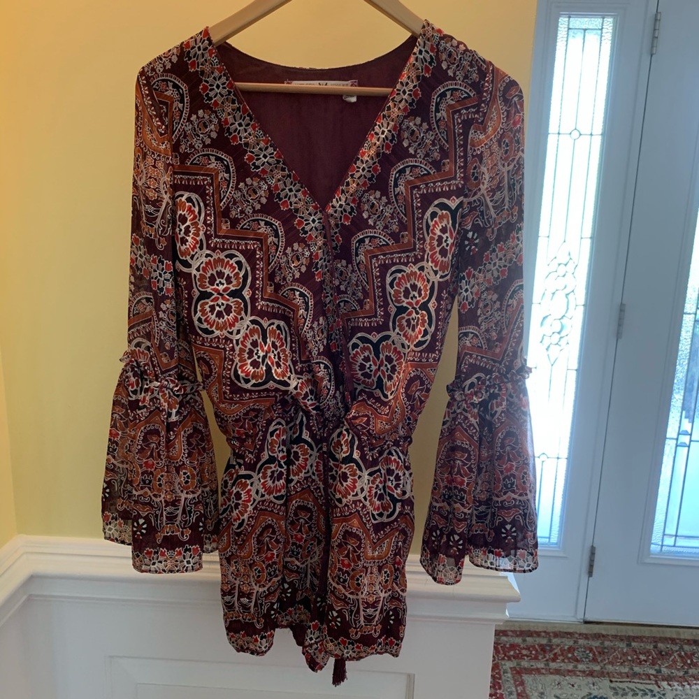 Burgundy Patterned Chelsea & Violet Romper, XS
